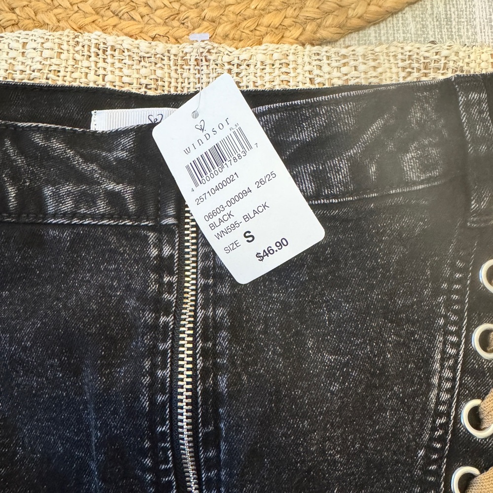 Windsor Black Denim Lace-Up Mini Skirt - Picture 4 of 5
